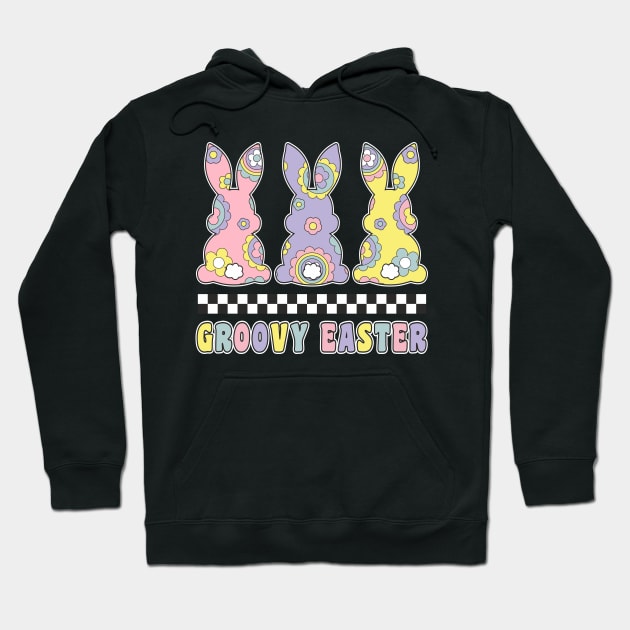 Groovy Easter Bunnies Retro Hippie Lover Easter Day Hoodie by FloraLi